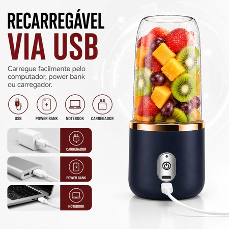 Mini Liquidificador Portátil 400ml Recarregável USB para Vitaminas e Smoothies