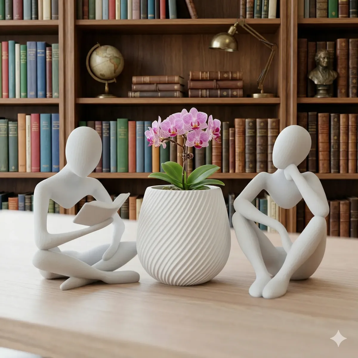  Escultura Pensador + Leitor E Vaso Espiral Decoração Mesa
