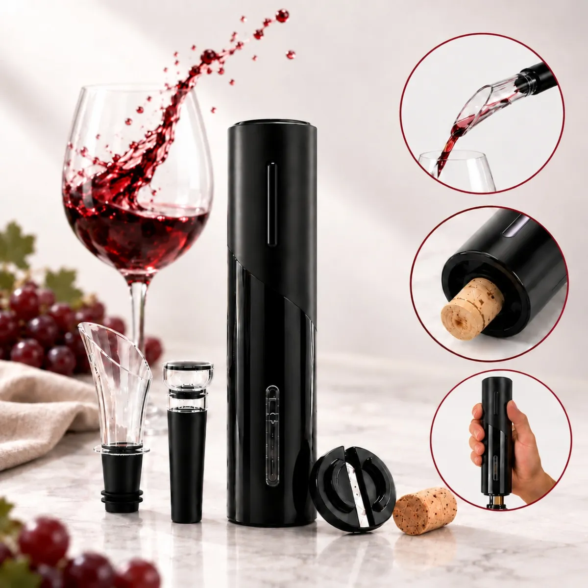 Abridor De Vinho Elétrico Usb Recarregável Saca Rolha