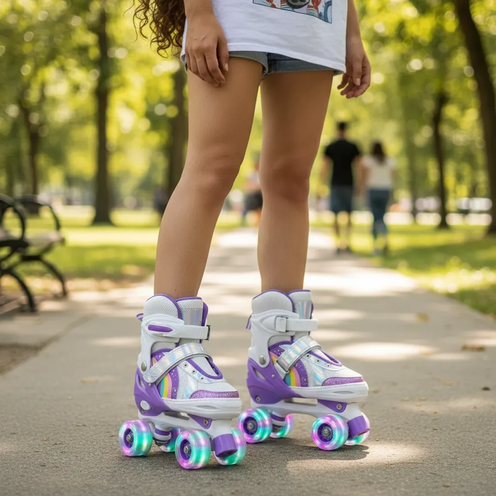Patins Quad Infantil Ajustável 4 Rodas Com Luz Led
