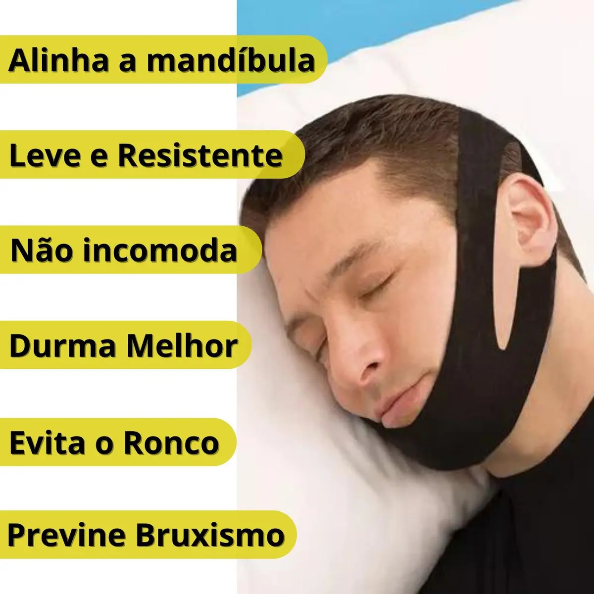 Faixa Queixeira Neoprene Preto Para Dormir Ajustável 65cm ANTIRONCO