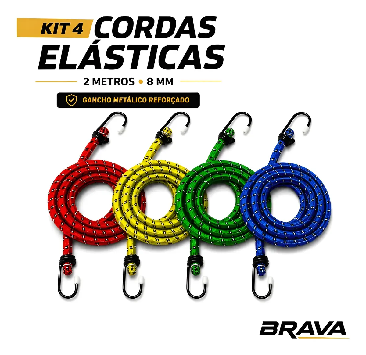 Kit 4 Corda Estástico 2 Metros Bagageiro Moto Bike Reforçada