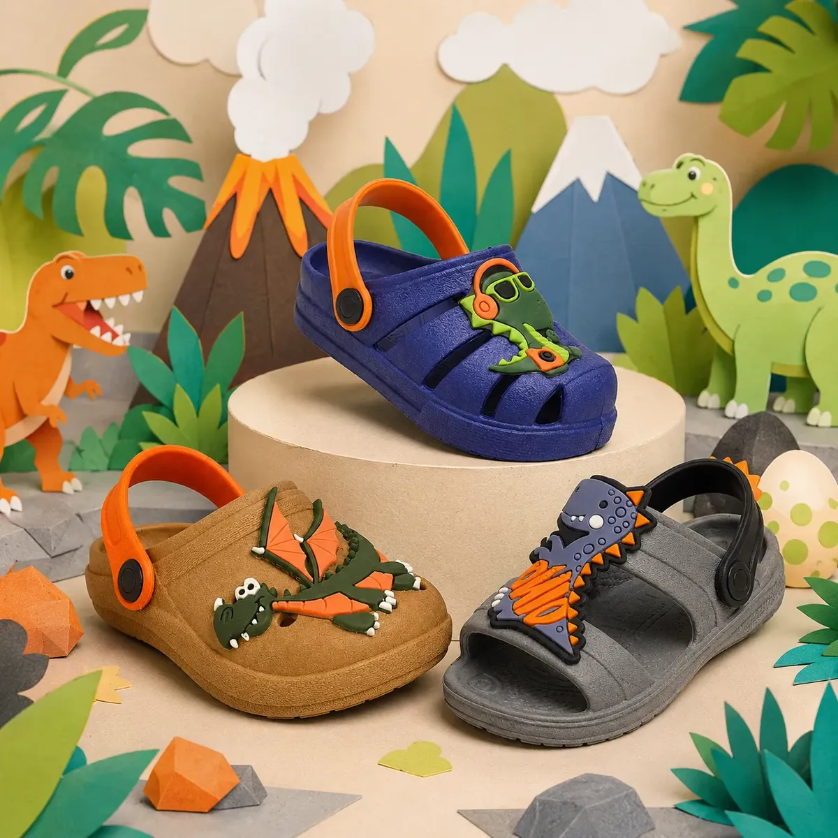 Kit 3 Papete Infantil Menino Dinossauro Sola Antiderrapante
