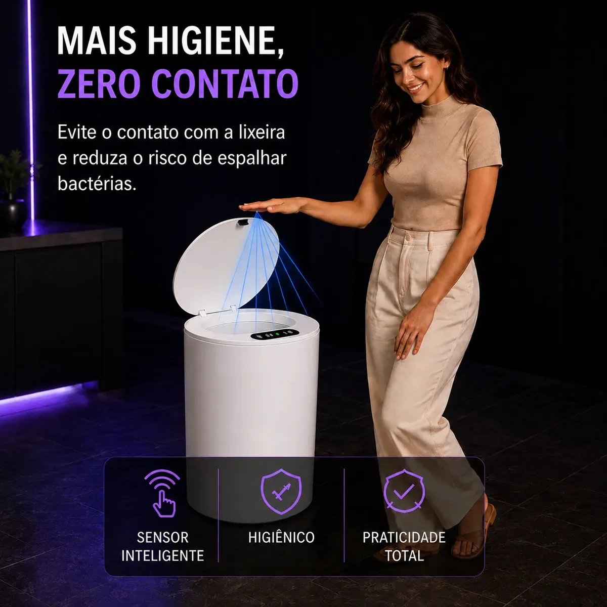Lixeira Inteligente Automático 16l Para Casas; Cozinha ou Banheiro. Branca