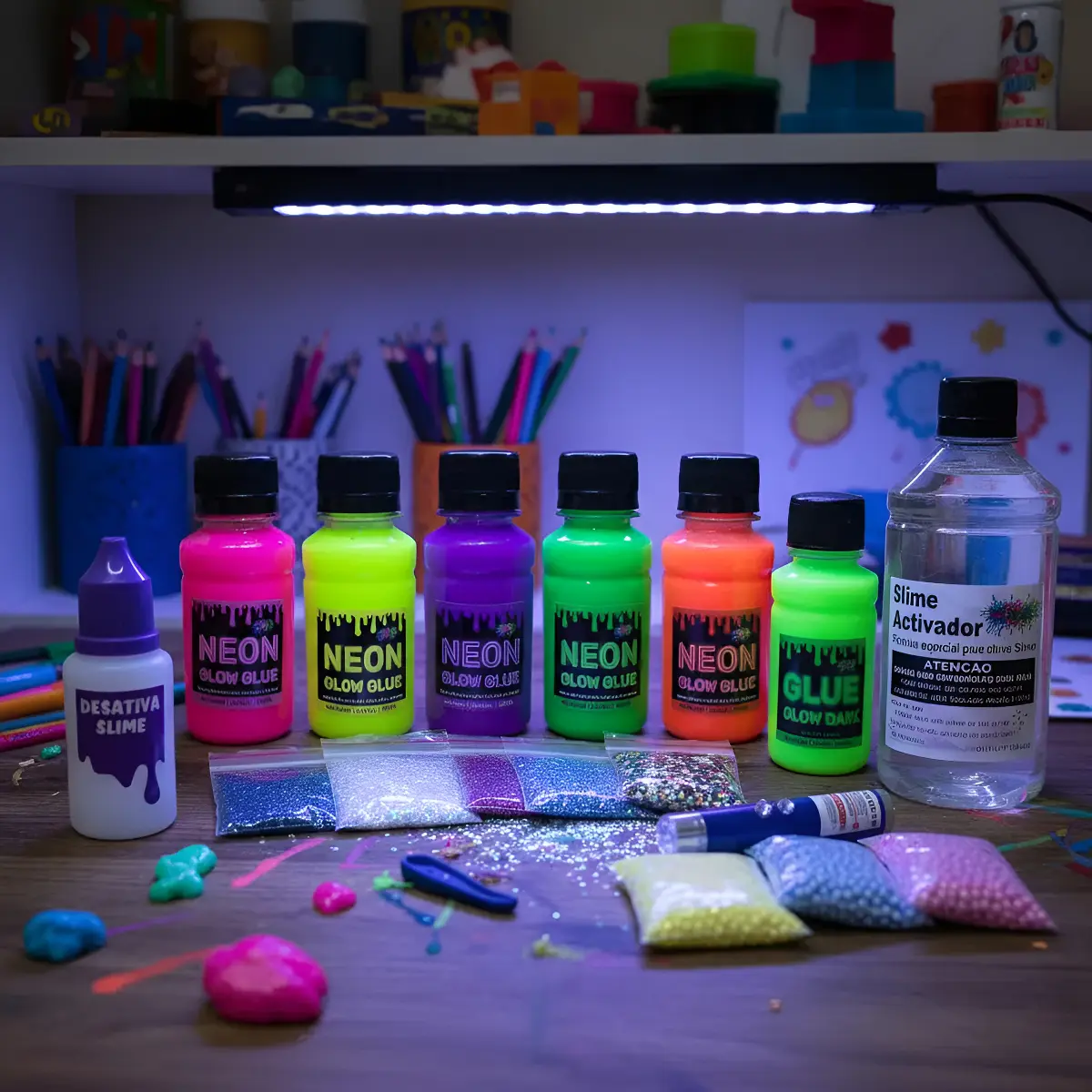 Kit Completo Para Fazer Slime Colas Neon Novidade