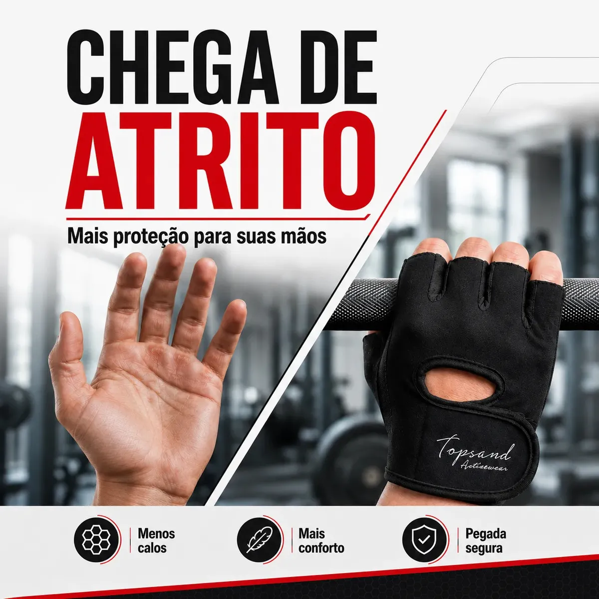 Luva Academia Musculação Treino Crossfit Unissex Ajustável Protetor Palmar Antiderrapante Neoprene
