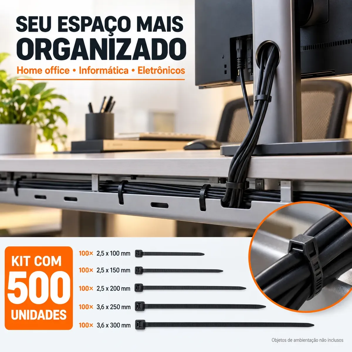 Kit 500 Abraçadeiras Nylon Plástica Tipo Hellerman. Enforca Gato. 