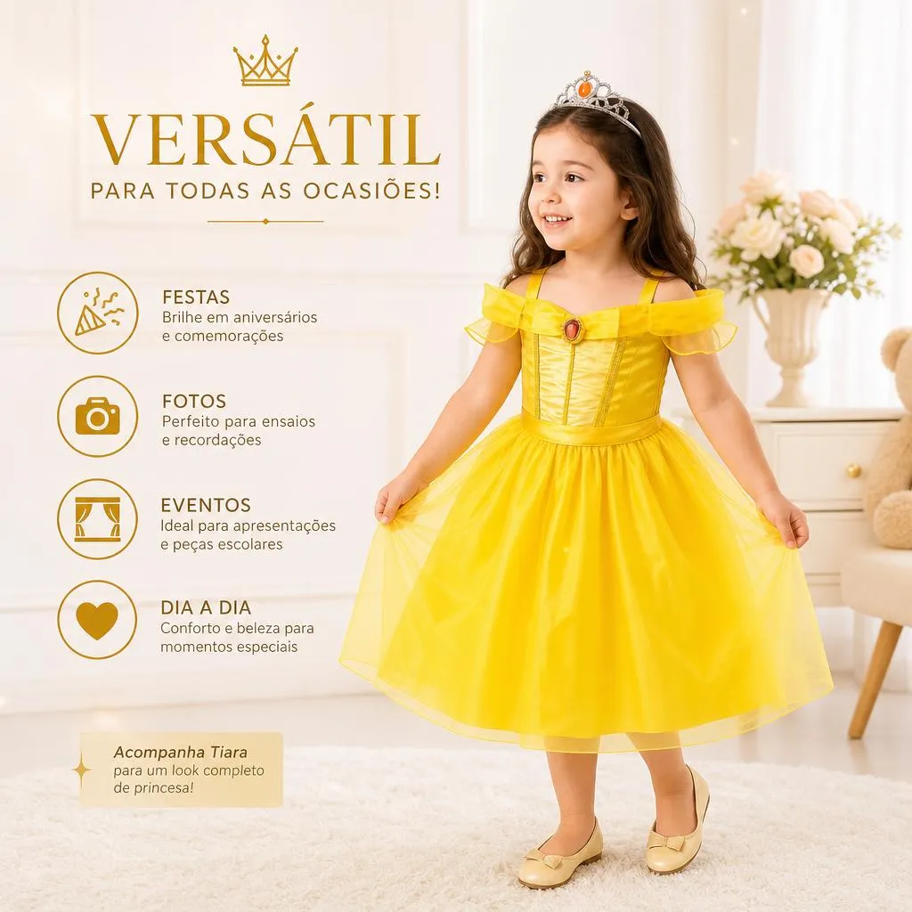 Fantasia Princesa Bela E A Fera Vestido Disney Luxo Infantil