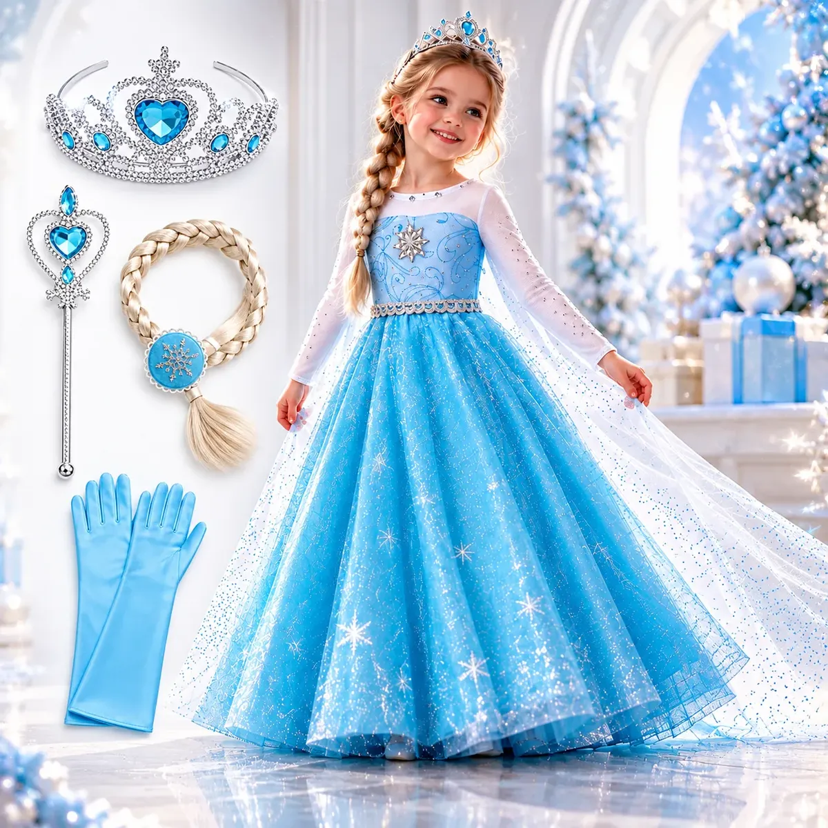 Fantasia Frozen Vestido Infantil Luxo Elsa Com Acessórios