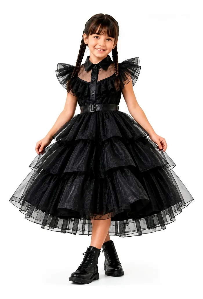 Fantasia Vandinha Addams Infantil Festa Halloween