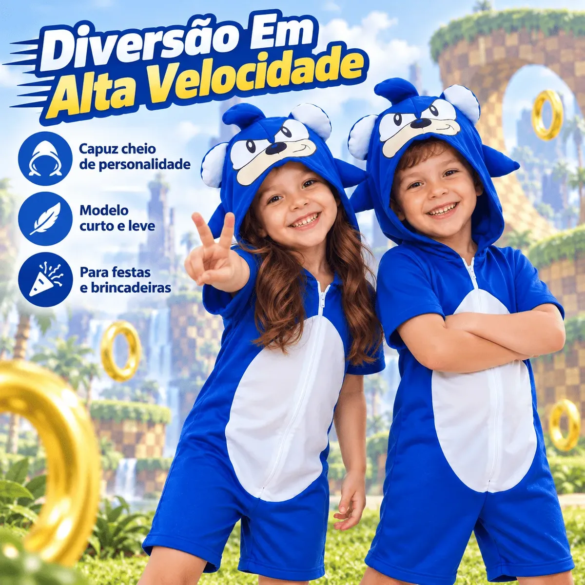 Fantasia Roupa Infantil  Aniversário Sonic Curto Pijama