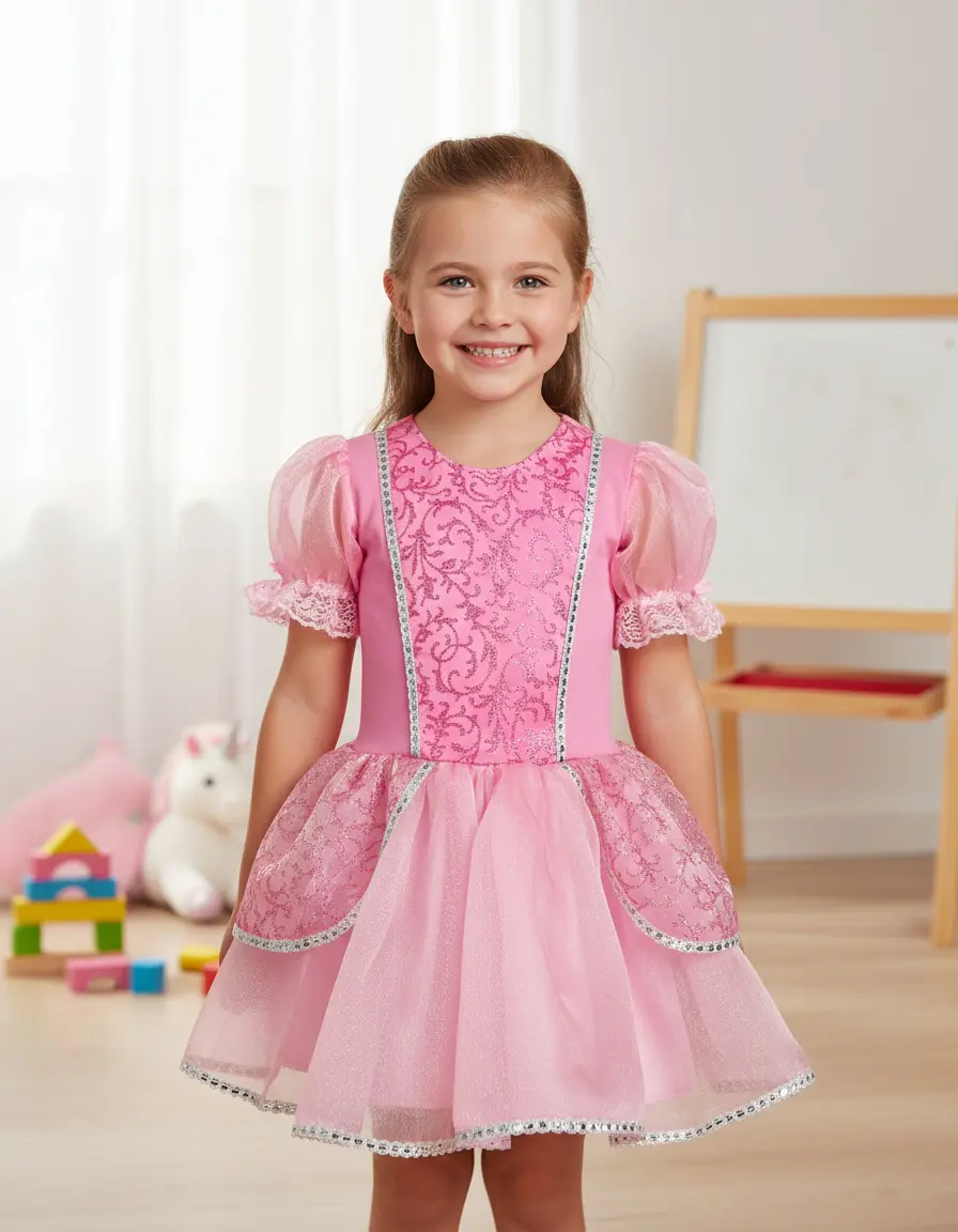 Vestido Fantasia Infantil Aurora Com Kit Coroa Luvas Varinha