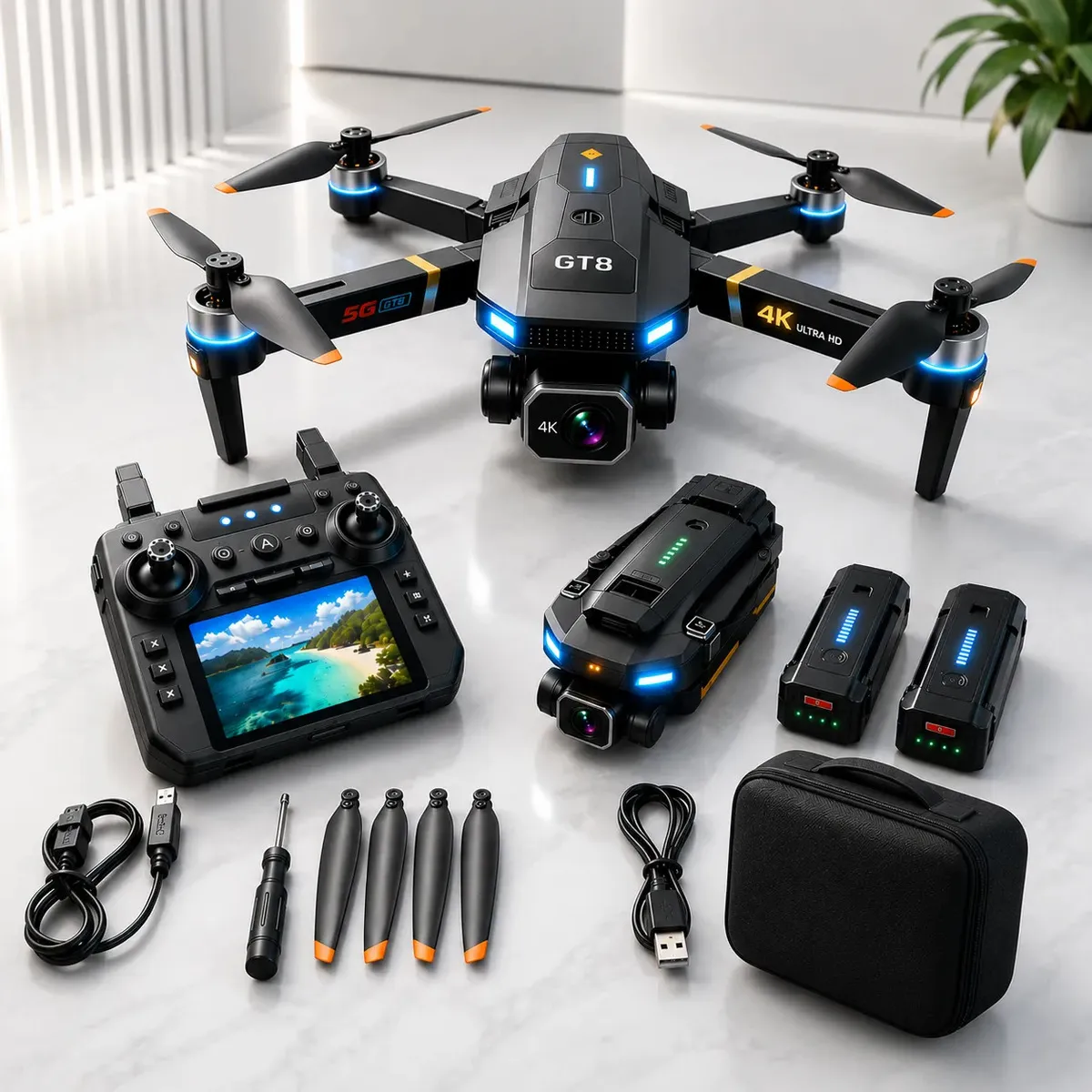 Drone Profissional Gt8 Max com Visor No Controle Transmissão Em Tempo Real Maleta, Dobrável, Estável, Fácil de Usar