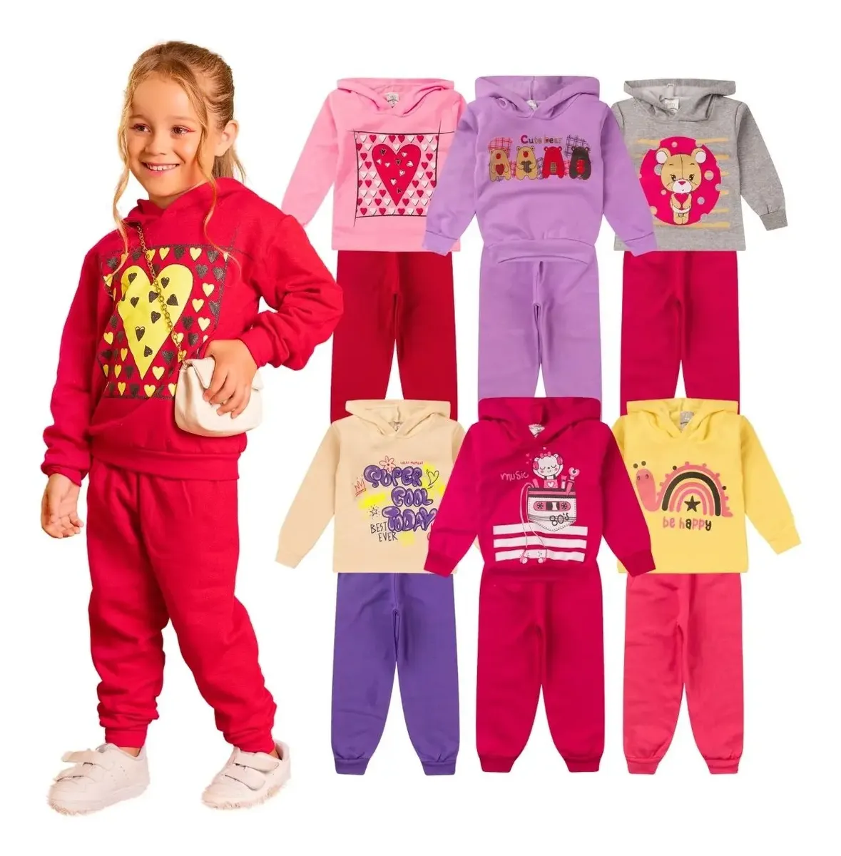 6 Peças Conjunto Moleton Com Capuz Infantil Menina Inverno